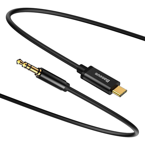 Baseus Yiven - Câble audio USB-C vers mini-jack 3,5 mm, 1,2 m (noir) : détail des embouts dorés