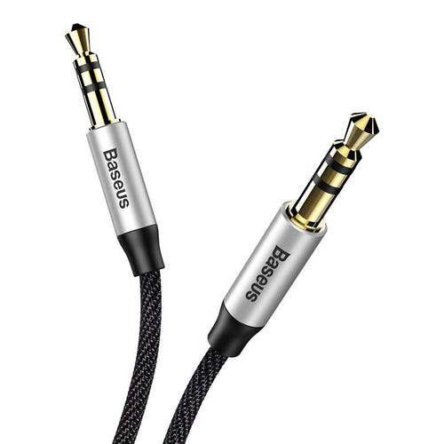Baseus Yiven M30 - Câble audio jack 3,5 mm mâle-mâle, 1,5 m (noir et argent) : gaine textile tressée