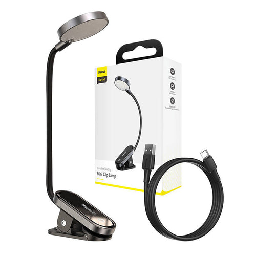 Baseus Comfort Reading - Lampe à pince rechargeable 4000 K (gris foncé) : lampe à pince Baseus Comfort Reading gris foncé