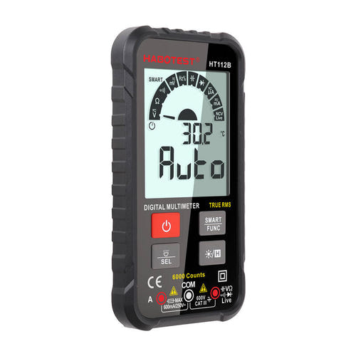 Habotest HT112B - Multimètre numérique True RMS 6000 points : lampe LED et touches en silicone
