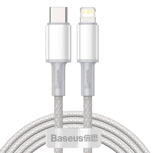 Baseus High Density Braided - Câble USB-C vers Lightning 20 W 2 m (blanc) : câble tressé blanc de 2 mètres