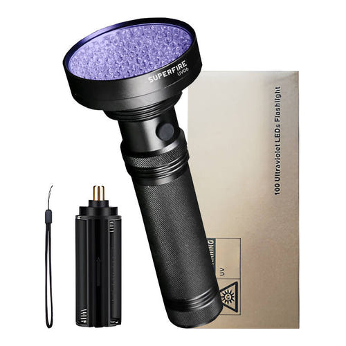 Superfire UV06 - Lampe torche UV 395 nm à 100 LED (noire) : tête à 100 LED ultraviolettes