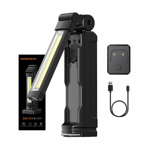 Superfire G16-S - Lampe d'atelier 800 lm USB-C aimantée (noire) : lampe d'atelier Superfire G16-S noire, vue d'ensemble