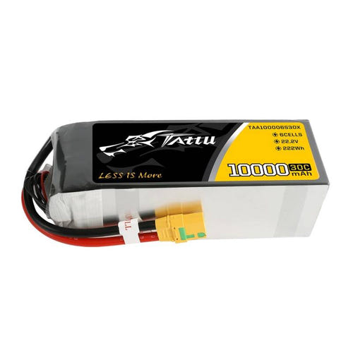 Tattu 10000 mAh 22,2 V 30C - Batterie LiPo 6S1P prise XT90 anti-étincelle : pack LiPo Tattu 10000 mAh vu de face