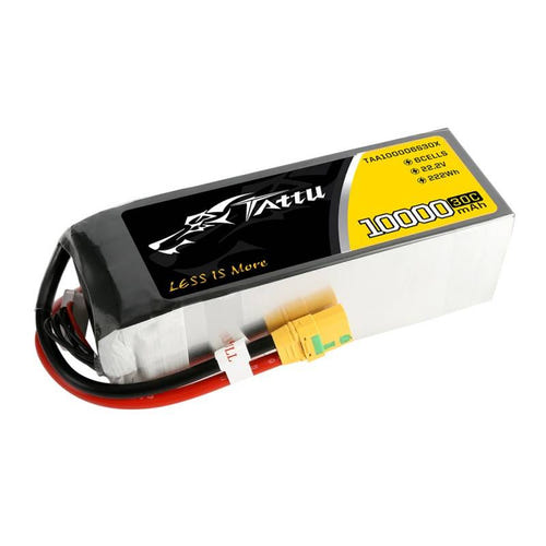 Tattu 10000 mAh 22,2 V 30C - Batterie LiPo 6S1P prise XT90 anti-étincelle : étiquette de capacité et de tension