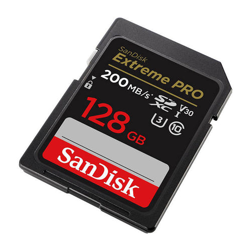SanDisk Extreme PRO - Carte SDXC 128 Go UHS-I 200/90 Mo/s : vitesses de lecture et d'écriture imprimées sur la carte