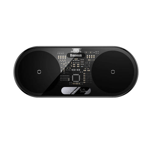 Baseus Digital LED Display - Chargeur à induction double Qi 20 W (noir) : écran affichant la puissance de charge