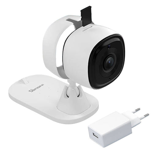 Sonoff S-CAM - Caméra IP Wi-Fi 1080p avec audio bidirectionnel (blanche) : objectif et LED infrarouges de la S-CAM
