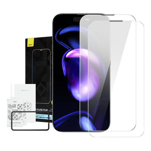 Baseus Crystal - Verre trempé anti-poussière 0,3 mm pour iPhone 14 Pro Max (lot de 2) : verre trempé Baseus Crystal pour iPhone 14 Pro Max