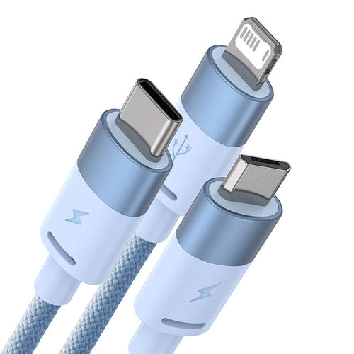 Baseus StarSpeed - Câble USB 3 en 1 USB-C, micro USB et Lightning 3,5 A, 1,2 m (bleu) : tresse nylon et sangle de rangement
