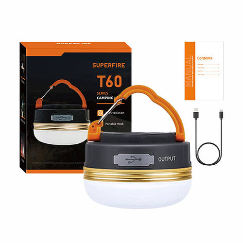 Superfire T60 - Lampe de camping rechargeable 2,5 W, 1000 mAh : lampe de camping Superfire T60