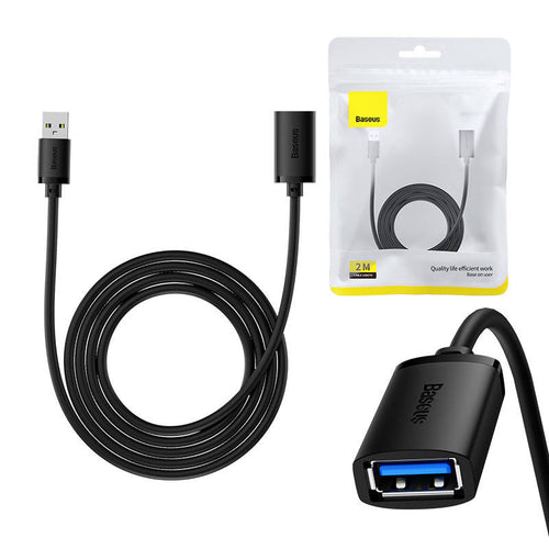 Baseus AirJoy - Rallonge USB 3.0 mâle-femelle 2 m (noir) : rallonge USB 3.0 Baseus AirJoy noire enroulée