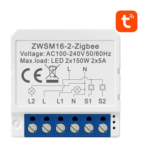 Avatto ZWSM16-W2 - Module interrupteur ZigBee 2 canaux (Tuya) : module interrupteur ZigBee Avatto ZWSM16-W2 blanc