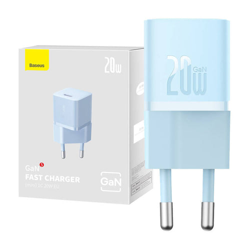 Baseus GaN5 - Chargeur secteur mini USB-C 20 W (bleu) : chargeur secteur Baseus GaN5 20 W bleu