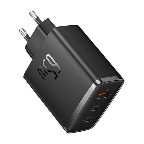 Baseus OS-Cube Pro - Chargeur secteur GaN5 65 W, 2 USB-C et 1 USB-A (noir) : deux ports USB-C et un port USB-A