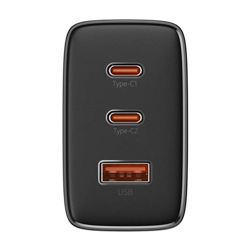 Baseus OS-Cube Pro - Chargeur secteur GaN5 65 W, 2 USB-C et 1 USB-A (noir) : chargeur branché sur une prise murale
