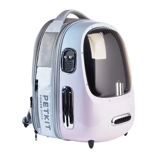PetKit Breezy 2.0 - Sac à dos de transport ventilé pour chat et petit chien (rose) : sac à dos rose fermé de trois quarts
