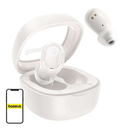 Baseus Bowie WM02 OS - Écouteurs sans fil Bluetooth 5.3 (blanc) : écouteurs Baseus Bowie WM02 blancs et leur boîtier