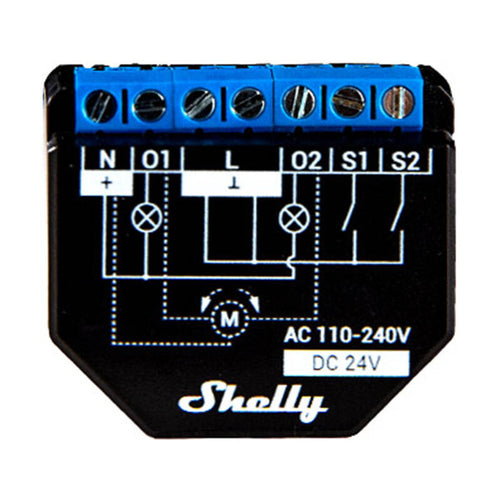 Shelly Plus 2PM - Module 2 canaux avec mesure de consommation, Wi-Fi : module Shelly Plus 2PM vu de face