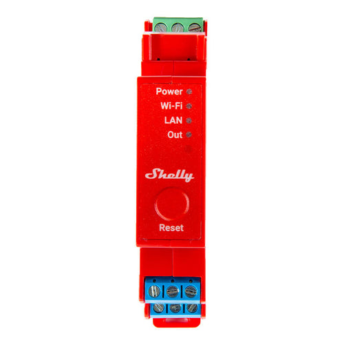 Shelly Pro 1PM - Relais rail DIN 1 canal avec mesure de consommation : relais Shelly Pro 1PM sur rail DIN