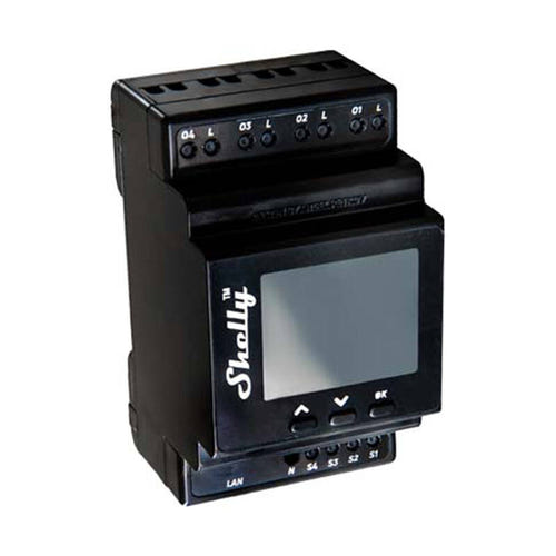 Shelly Pro 4PM - Relais rail DIN 4 canaux avec mesure de consommation : module installé dans un tableau