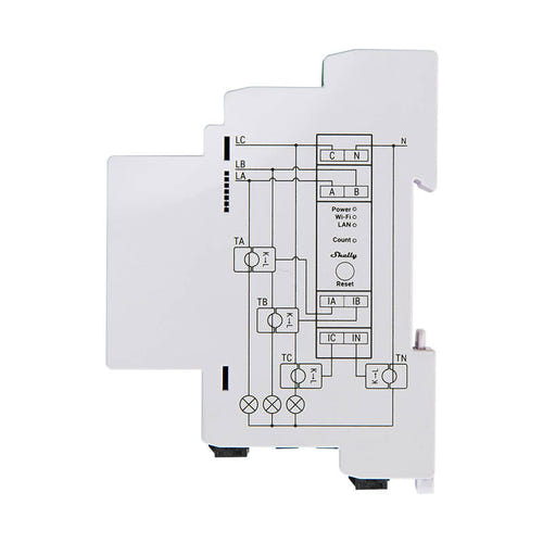 Shelly Pro 3EM 120A - Compteur d'énergie triphasé sur rail DIN : compteur installé dans un tableau triphasé