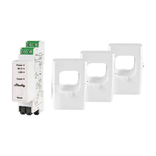 Shelly Pro 3EM 400A - Compteur d'énergie triphasé sur rail DIN : compteur Shelly Pro 3EM 400A sur rail DIN