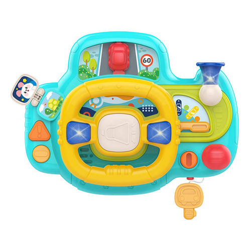 Huanger HE0541 - Volant interactif musical pour enfant (bleu) : klaxon, clé de contact et vitesses du volant