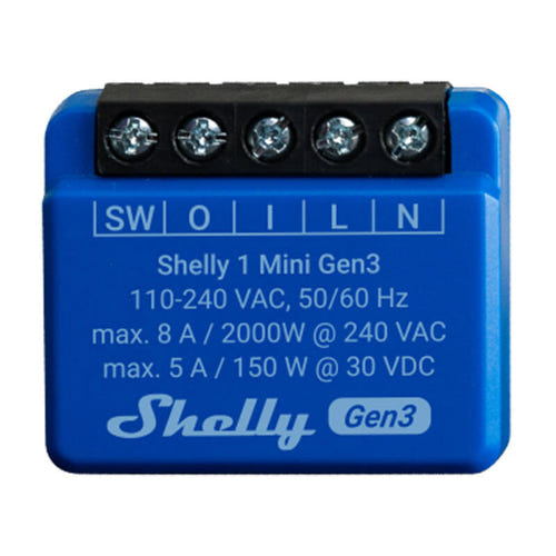 Shelly 1 Mini Gen3 - Micromodule relais Wi-Fi et Bluetooth : micromodule Shelly 1 Mini Gen3 pour boîte d'encastrement