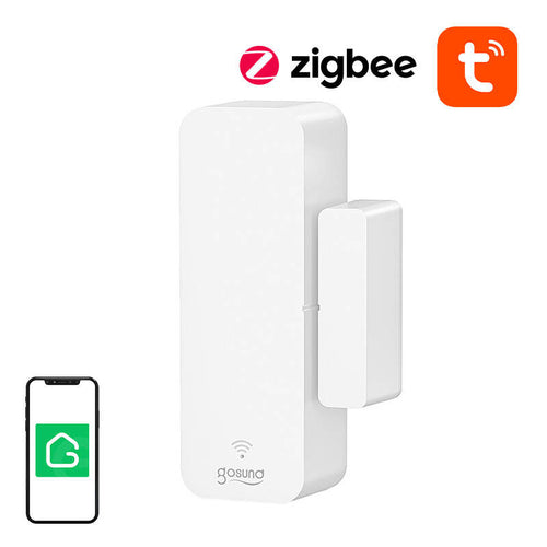 Gosund ST18 - Capteur d'ouverture ZigBee pour porte et fenêtre : capteur d'ouverture ZigBee Gosund ST18 et son aimant