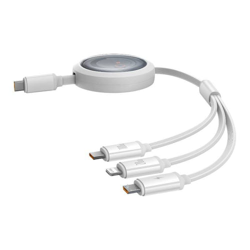 Baseus Free2Draw - Câble 3 en 1 USB-C, Lightning et micro USB 100 W (blanc) : connecteurs USB-C, Lightning et micro USB