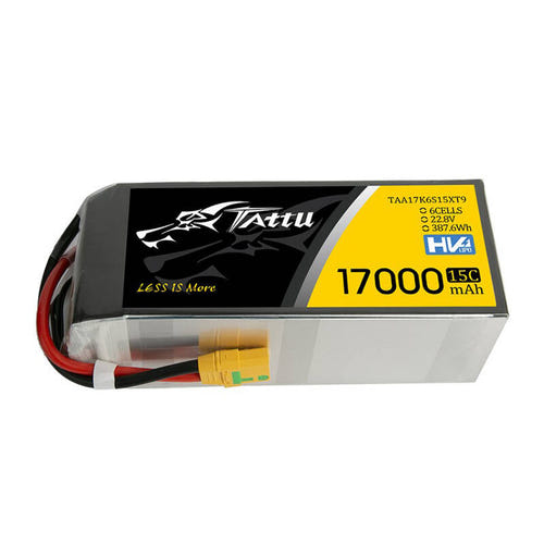 Tattu 17000 mAh 22,8 V 15C - Batterie LiPo 6S1P (XT90-S) : étiquette 17000 mAh 22,8 V 15C du pack 6S1P