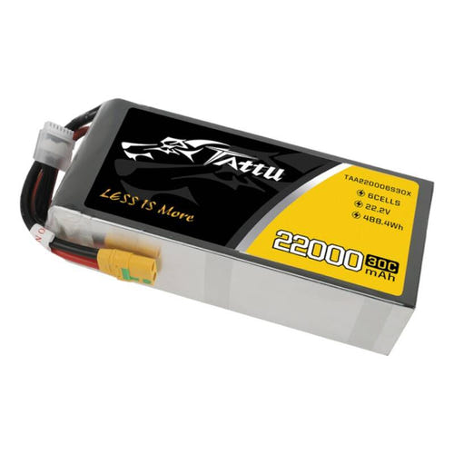 Tattu 22000 mAh 22,2 V 30C 6S1P - Batterie LiPo XT90-S : étiquette 22,2 V et 30C du pack