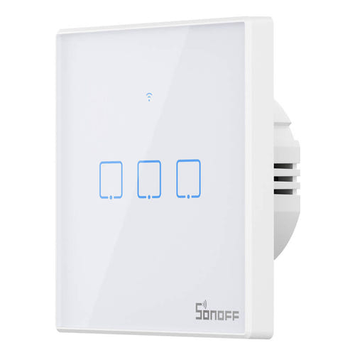 Sonoff T2 EU TX - Interrupteur tactile Wi-Fi et RF 433 MHz 3 canaux : vue arrière et bornier de l'interrupteur