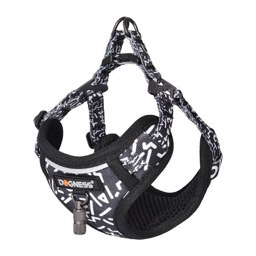 Dogness - Ensemble laisse 1,5 m et harnais pour chien (noir et blanc) : harnais Dogness doublé de mesh respirant