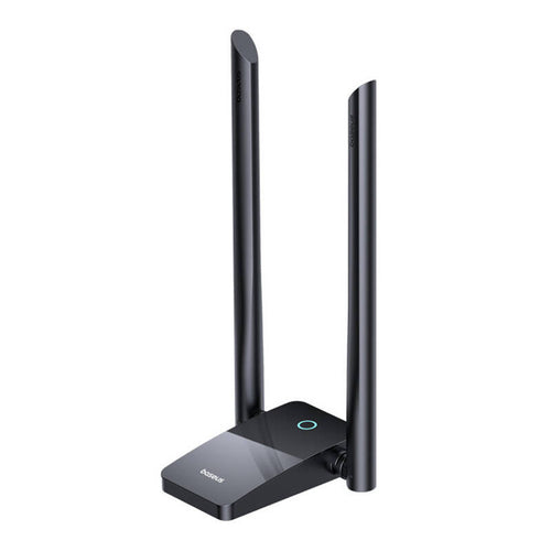 Baseus FastJoy - Adaptateur Wi-Fi USB bibande 1300 Mbps (noir) : adaptateur Wi-Fi Baseus FastJoy noir et ses deux antennes