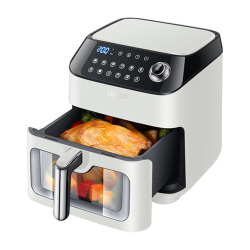 Leacco AF020 - Friteuse à air 4,5 L, 1050 W (blanche) : friteuse à air Leacco AF020 blanche avec son hublot