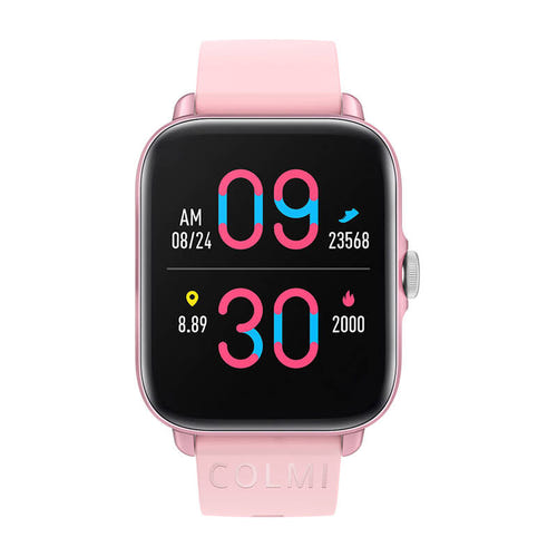 COLMi P28 Plus - Montre connectée 1,69 pouce avec appels Bluetooth (rose) : bracelet rose ajustable de la montre