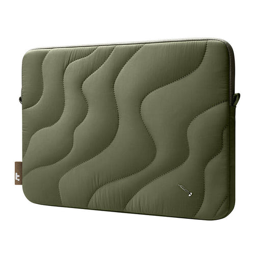 tomtoc Terra-A27 - Housse pour ordinateur portable 14 pouces (verte) : texture matelassée verte et fermeture YKK