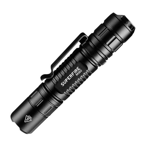 Superfire MI80-S - Lampe torche 300 lumens, 5 modes, portée 100 m : torche MI80-S avec sa batterie et son chargeur