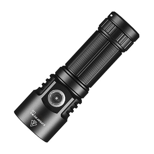 Superfire L22 - Lampe torche 5 000 lumens, portée 300 m : corps en aluminium et bouton central de la Superfire L22