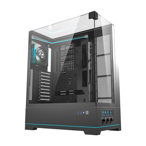 darkFlash DY450L PRO - Boîtier PC grande tour avec écran de température (noir) : écran de température et molettes de façade