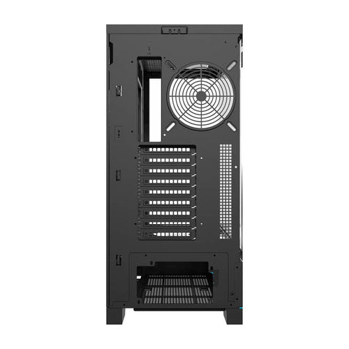darkFlash DY451L - Boîtier PC grande tour sans ventilateur (noir) : intérieur du châssis et emplacements de ventilateurs