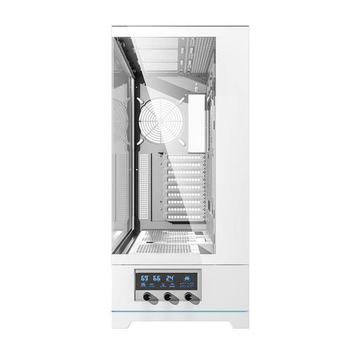 darkFlash DY451L - Boîtier PC grande tour sans ventilateur (blanc) : panneau latéral en verre trempé du DY451L blanc