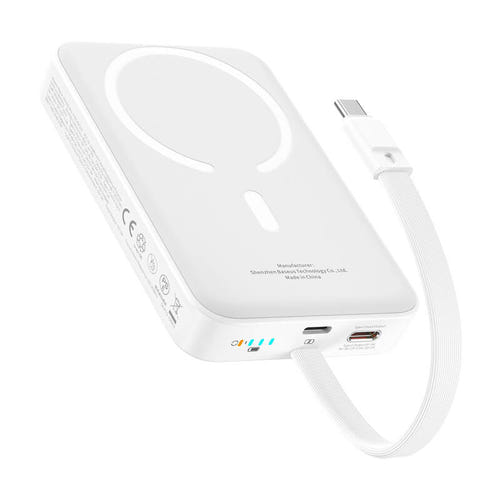 Baseus Mini édition Bayern - Batterie externe magnétique 10000 mAh, 30 W (blanche) : écran d'affichage de la capacité restante