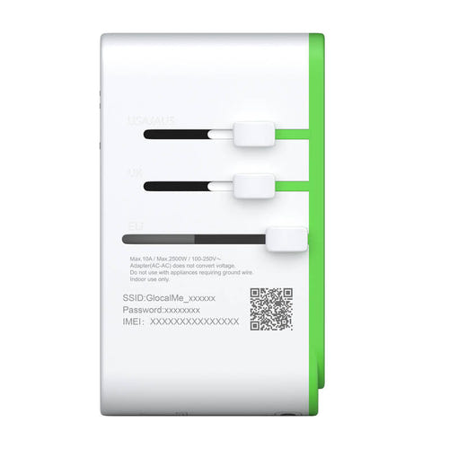 GlocalMe Roamplug - Adaptateur de voyage et hotspot 4G Wi-Fi 6, 70 W (blanc) : les quatre ports USB du Roamplug