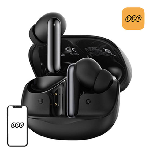 QCY MeloBuds HT12 - Écouteurs sans fil à réduction de bruit -45 dB (noirs) : écouteurs QCY MeloBuds HT12 noirs et leur boîtier