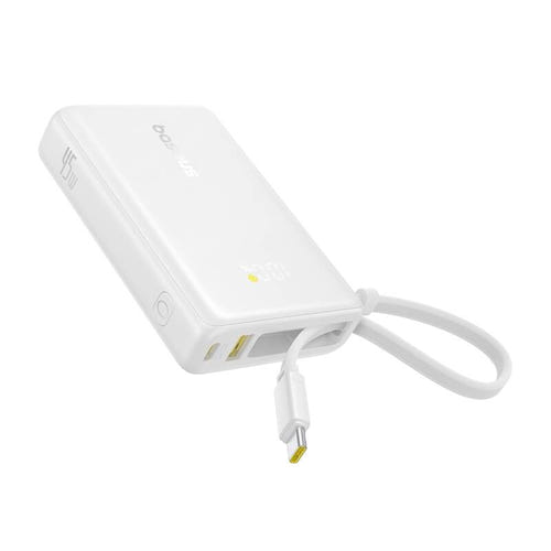 Baseus PicoGo - Batterie externe 10 000 mAh 45 W à écran digital (blanche) : ports USB-C et USB-A de la batterie