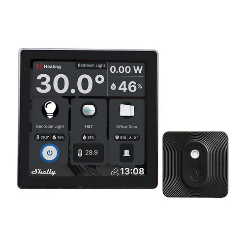 Shelly Wall Display + BLU H&T - Panneau tactile 4 pouces et capteur (noir) : panneau tactile Shelly Wall Display noir et capteur BLU H&T