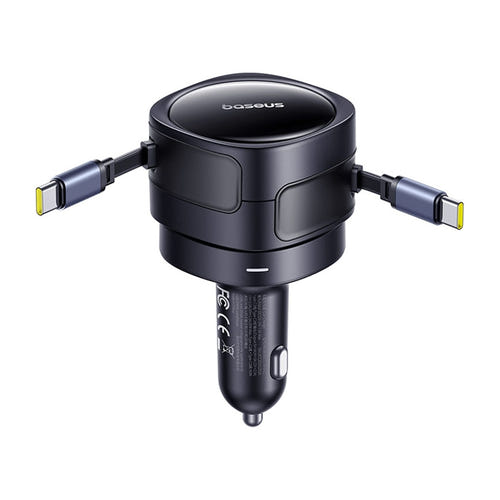 Baseus Enjoyment Max - Chargeur voiture 60 W à deux câbles USB-C rétractables (noir) : charge simultanée de deux téléphones